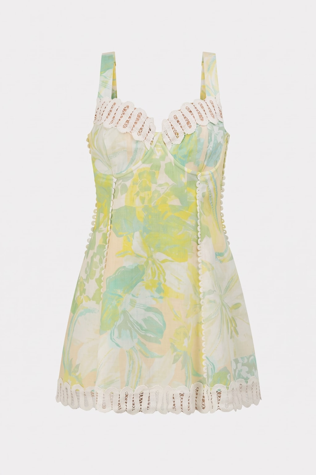 Linen Blend Mini Dress with Crochet Lace-Up Back - 1