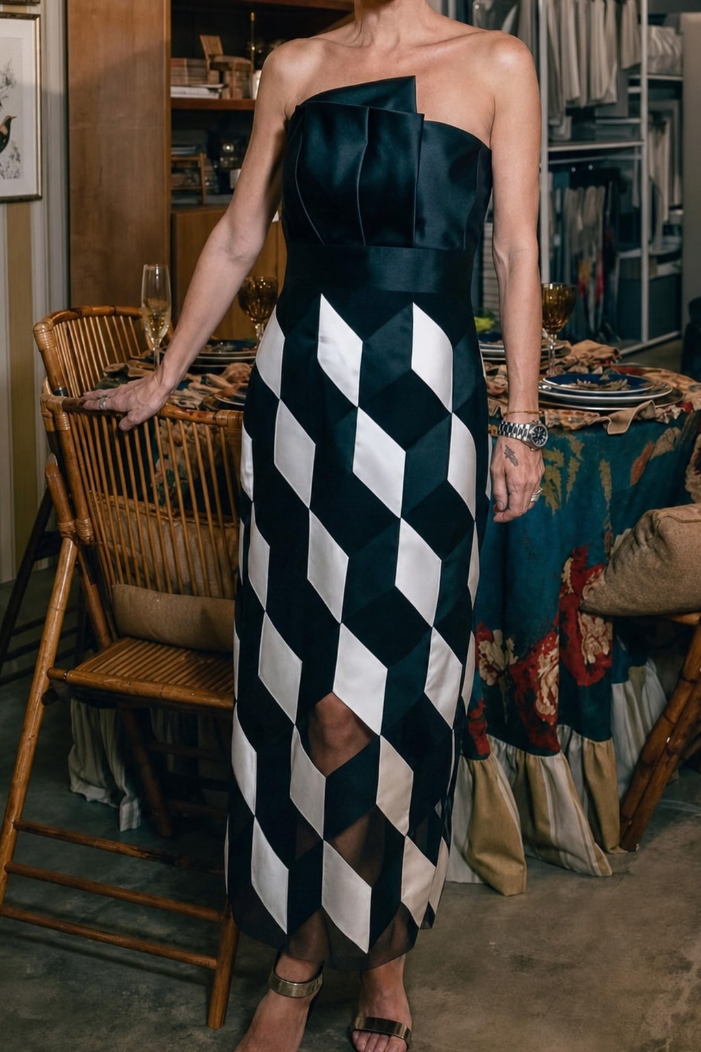 Polyester Off-Shoulder Cutout Midi Dress - 2