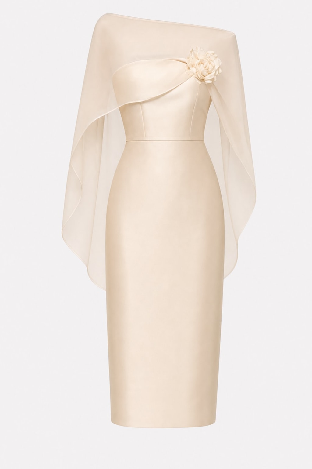 Elegant Strapless Rosette Midi Dress - 1