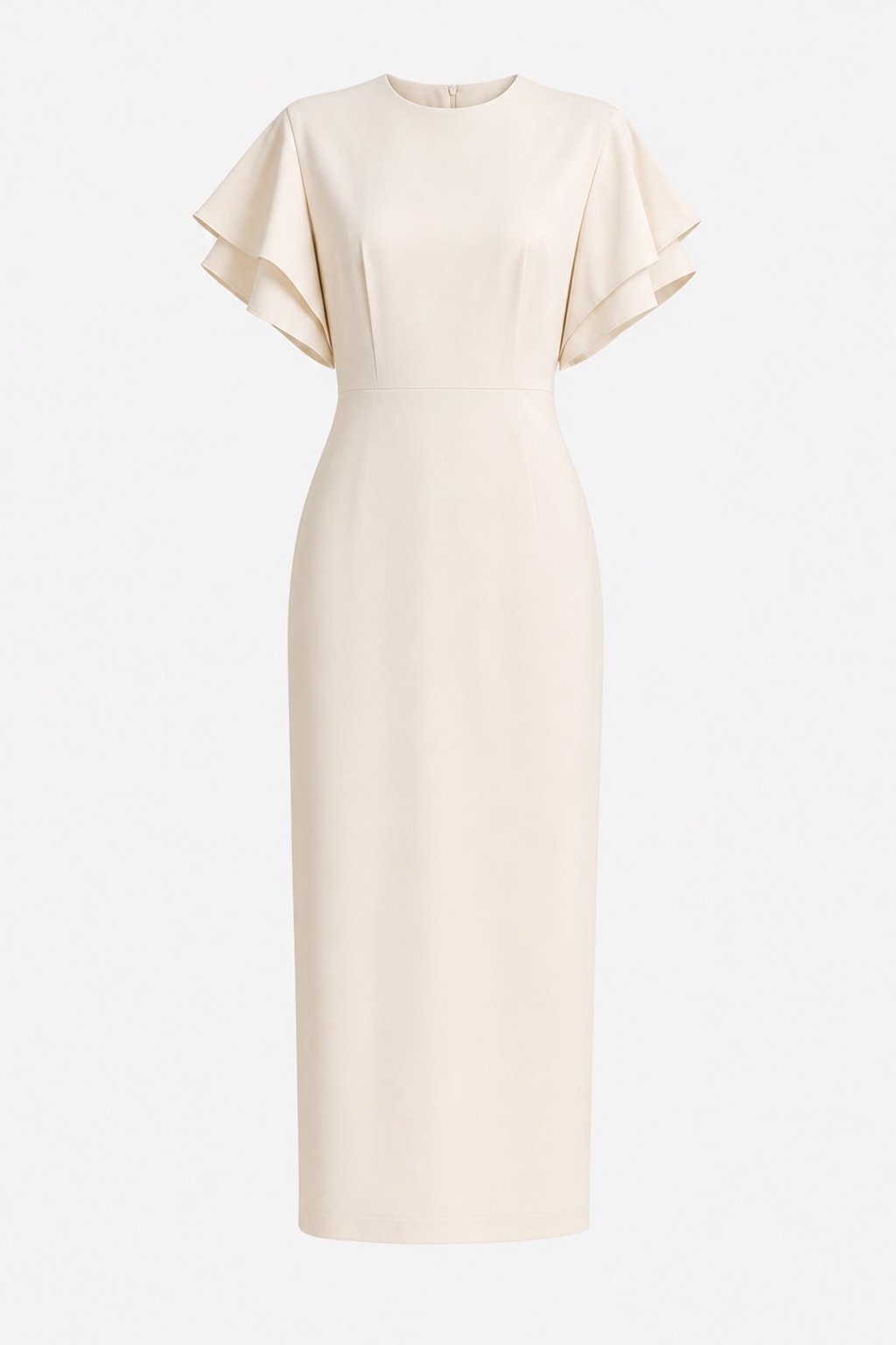Elegant Ruffle-Sleeve Slim Fit Midi Dress - 1