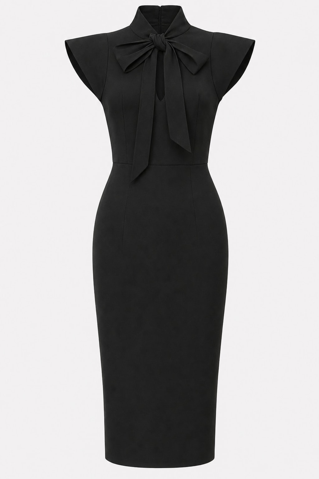 Elegant Midi Dress With Bow-Tie Stand Collar - 1