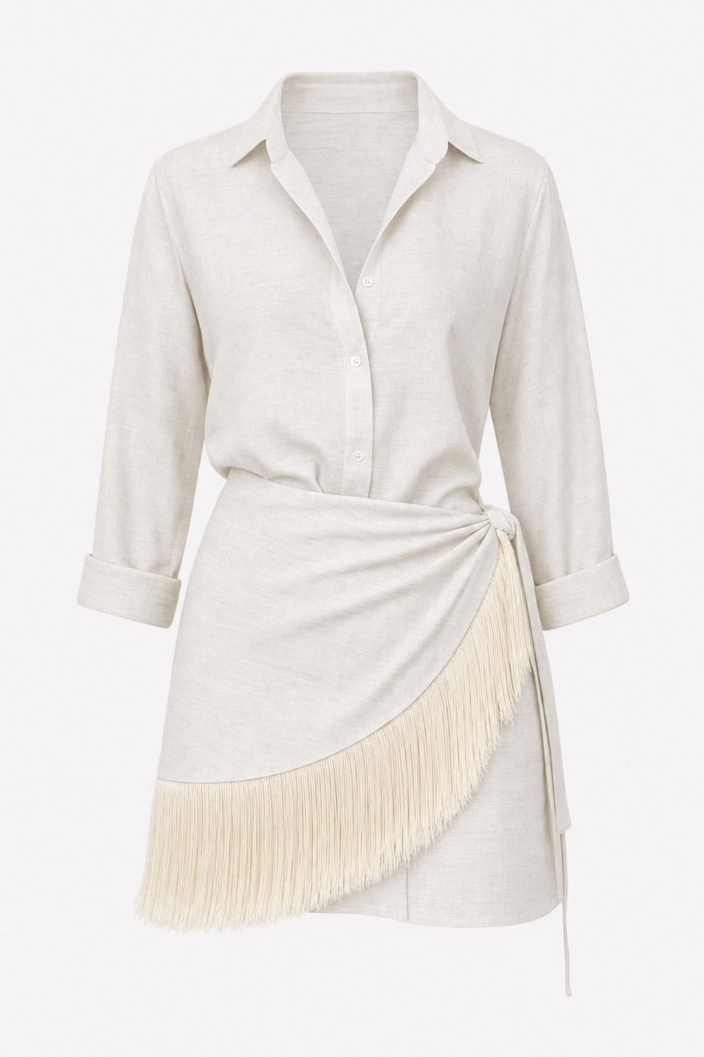 Linen Blend Button-Up Blouse and Midi Dress Set - 1