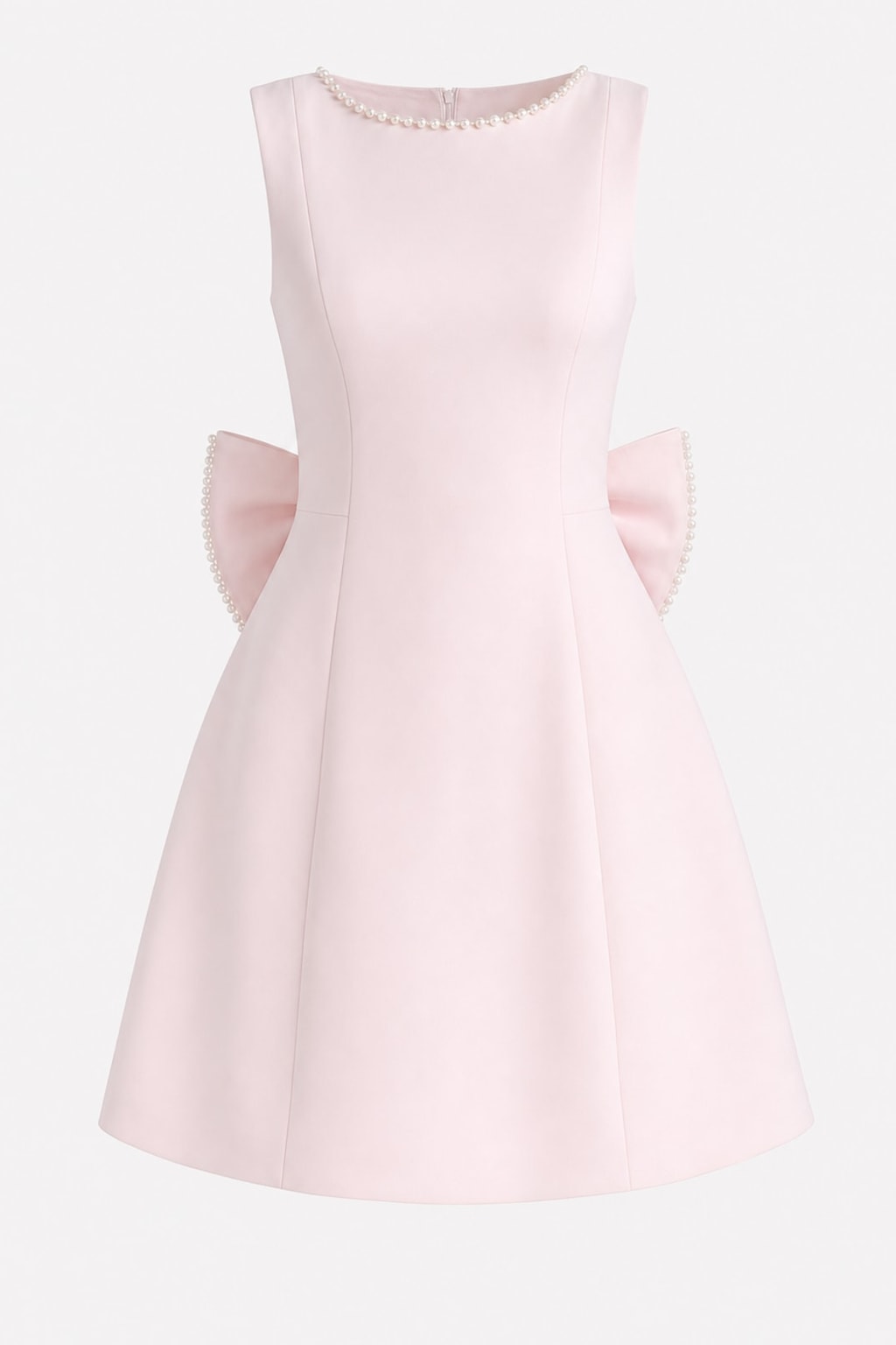 Stylish Slim-Fit Mini Dress With Pearl Bow Detail - 1