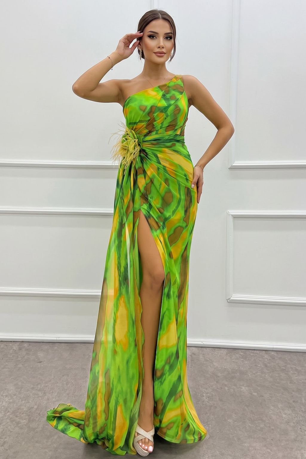 Chiffon Off Shoulder Pleated Maxi Dress - 4