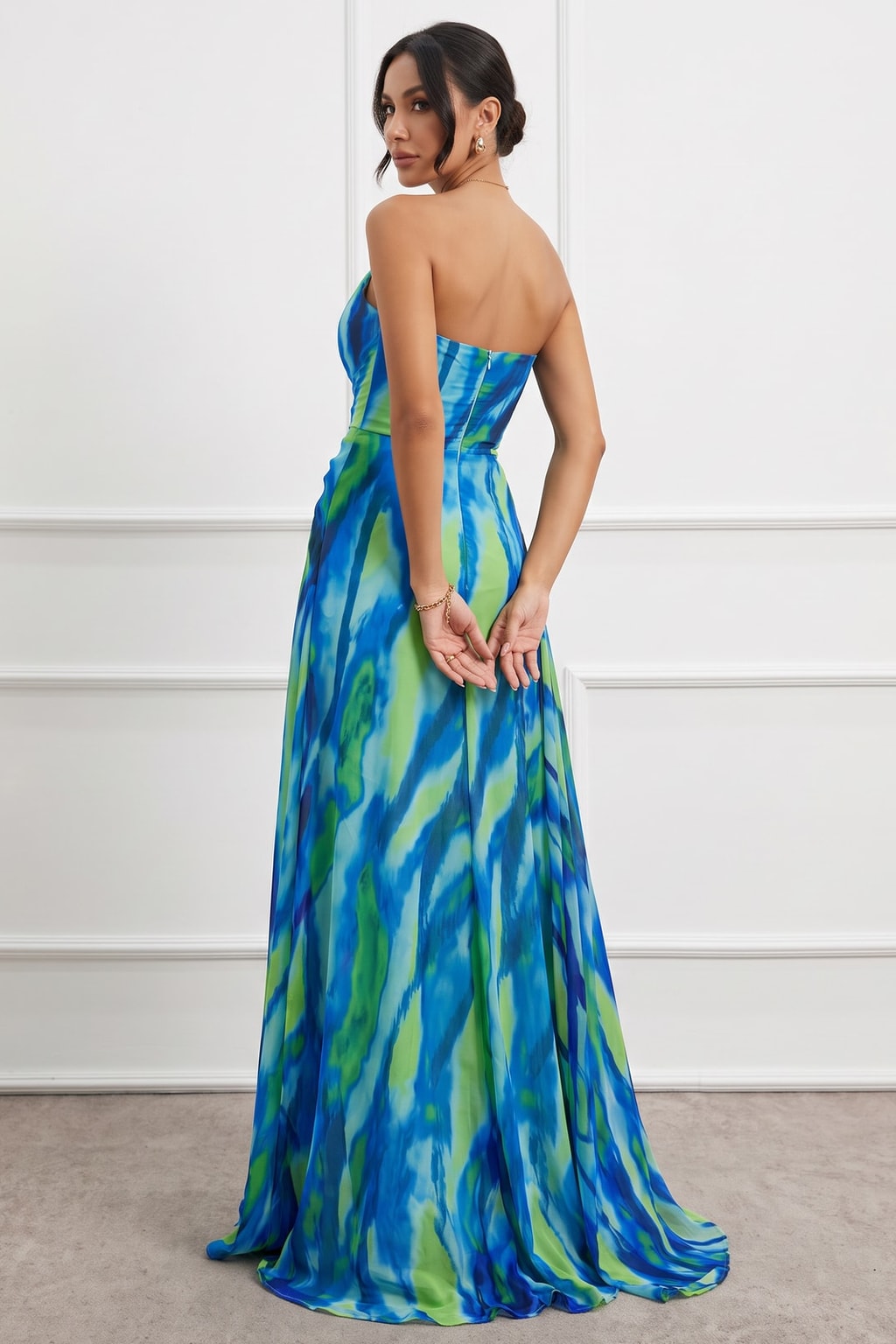 Chiffon Off Shoulder Pleated Maxi Dress - 7