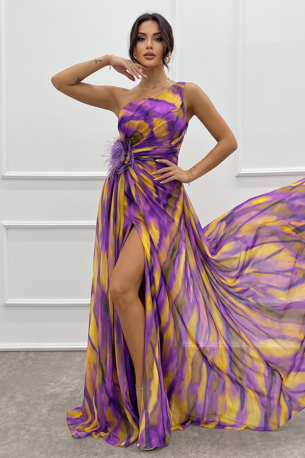 Chiffon Off Shoulder Pleated Maxi Dress - 5