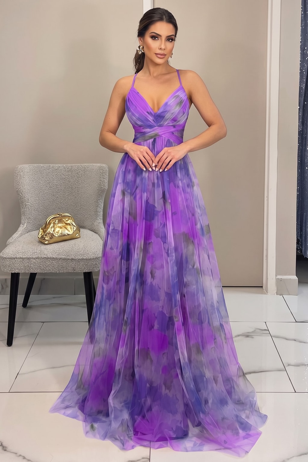 Tulle Floral Print Cutout-Waist Maxi Dress - 10