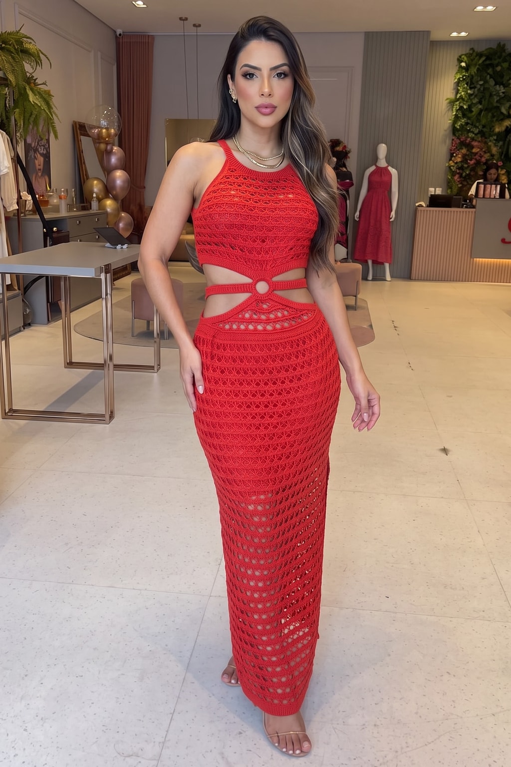 Knit Ring-Cutout Waist Maxi Dress - 6