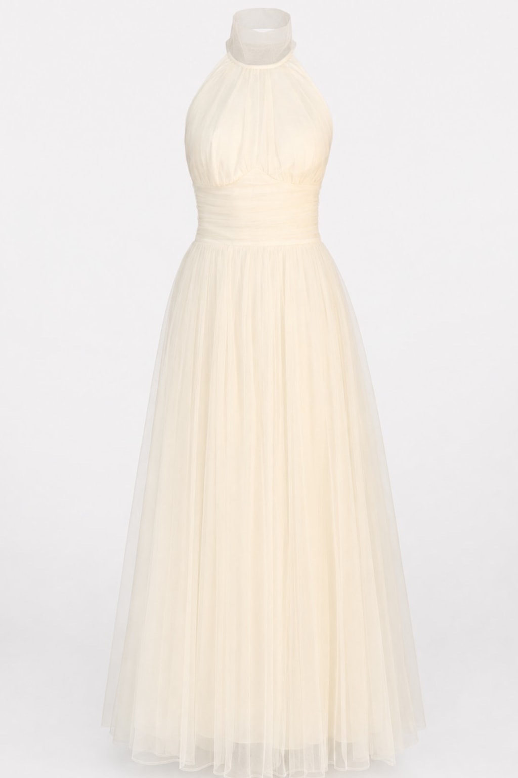 Tulle Halter Maxi Dress With Gathered Detail - 1