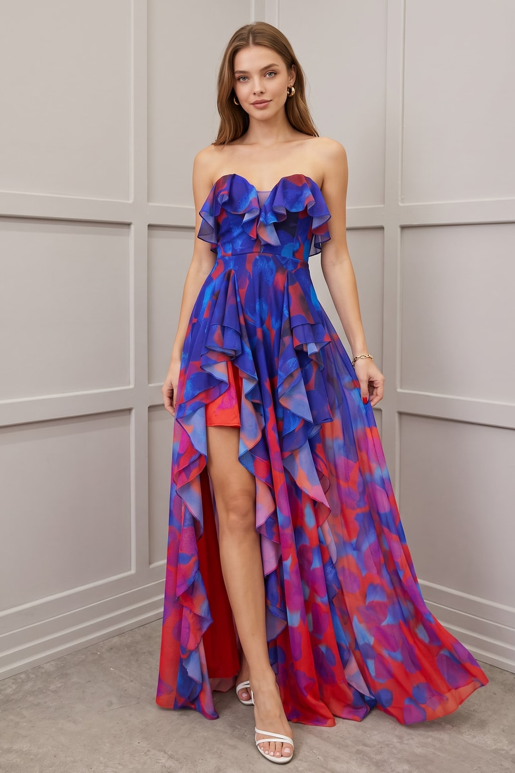Polyester Maxi Dress With Tiered Ruffle Slit - 4
