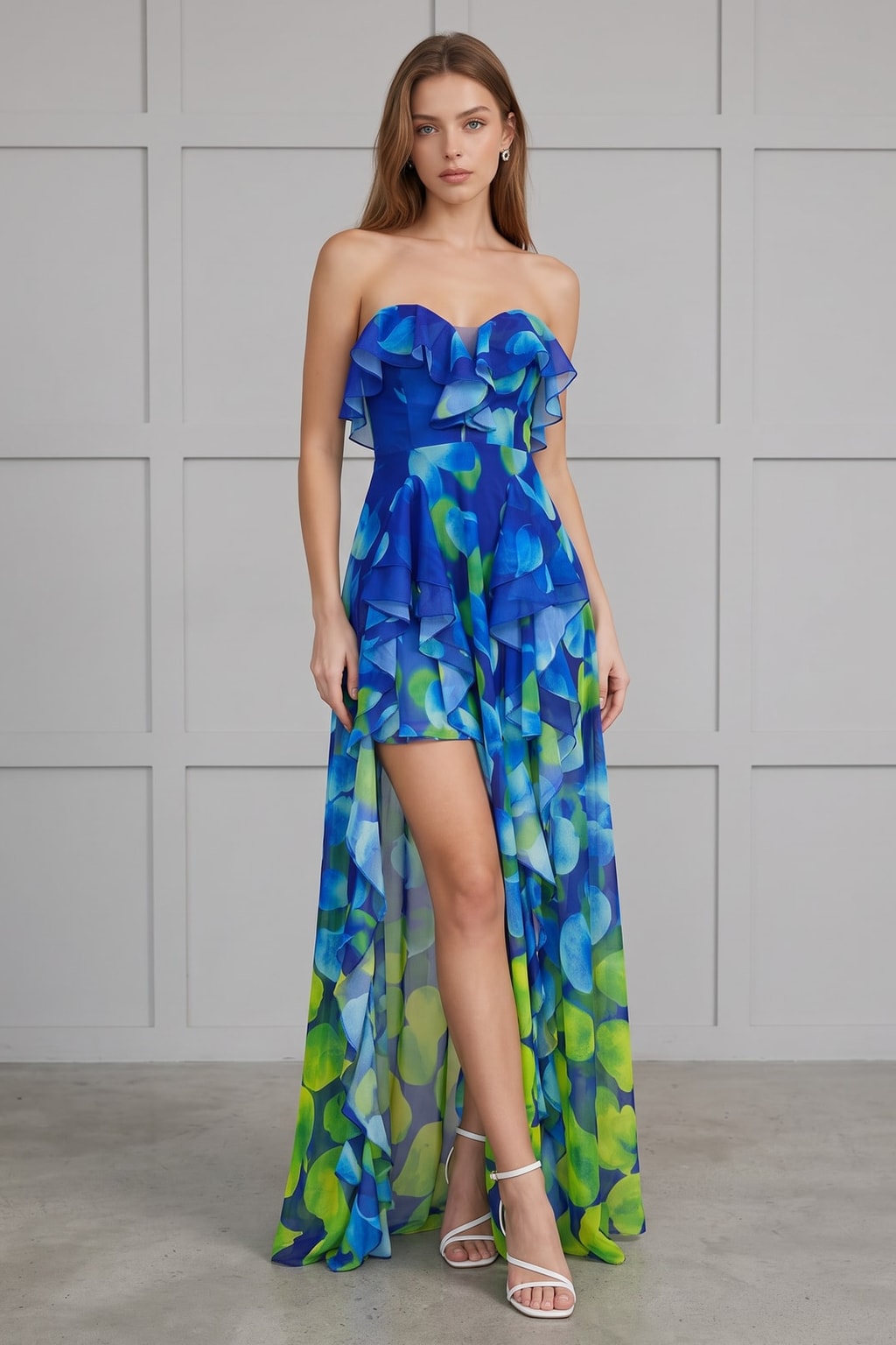 Polyester Maxi Dress With Tiered Ruffle Slit - 3