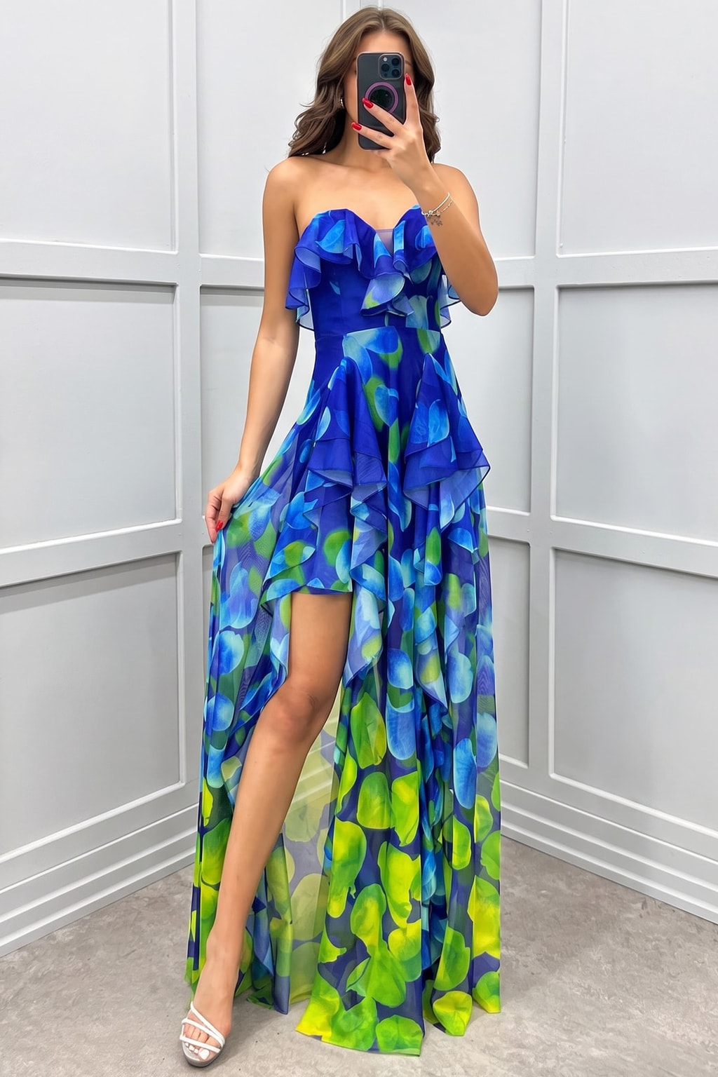 Polyester Maxi Dress With Tiered Ruffle Slit - 6
