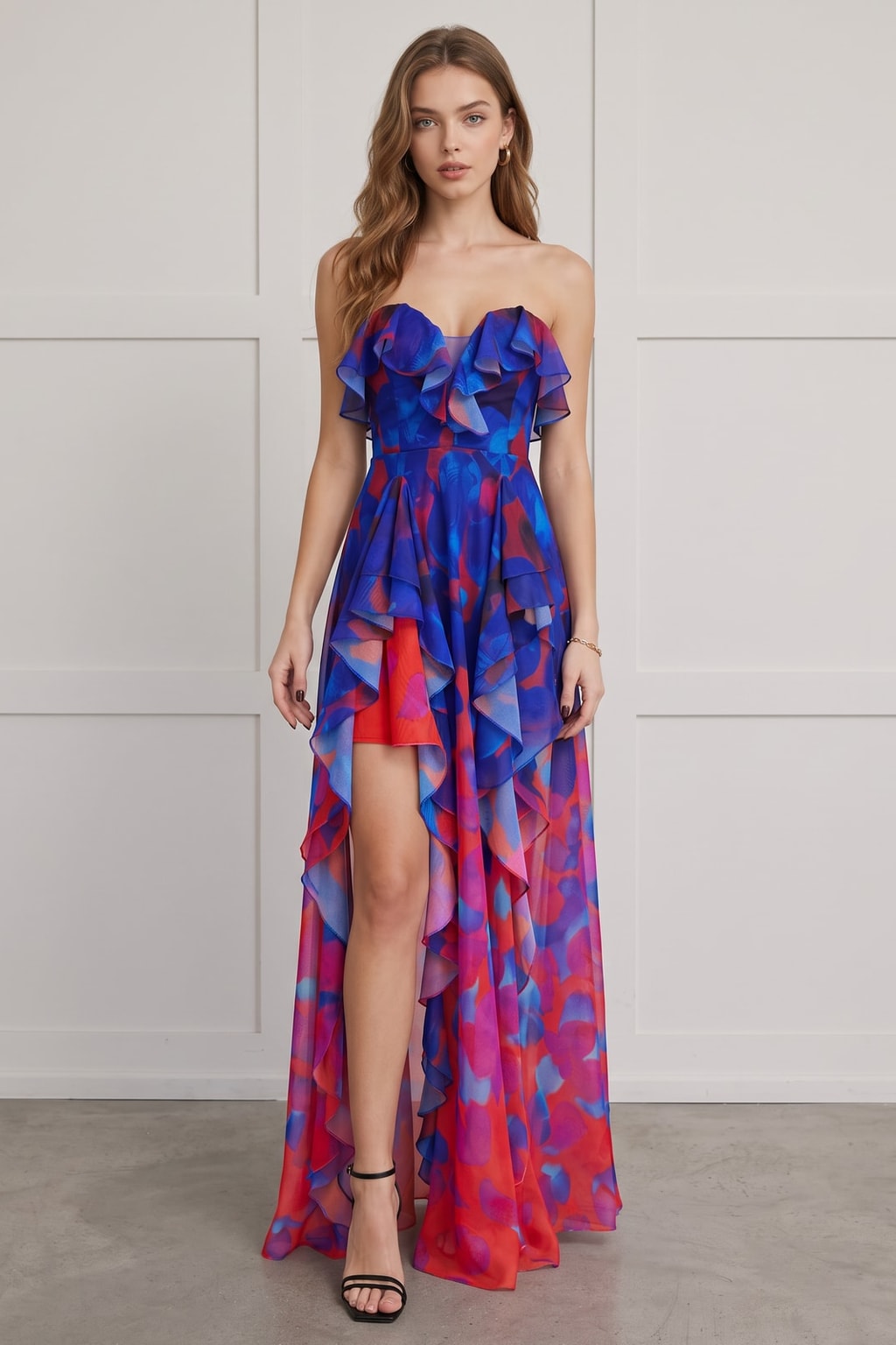Polyester Maxi Dress With Tiered Ruffle Slit - 7