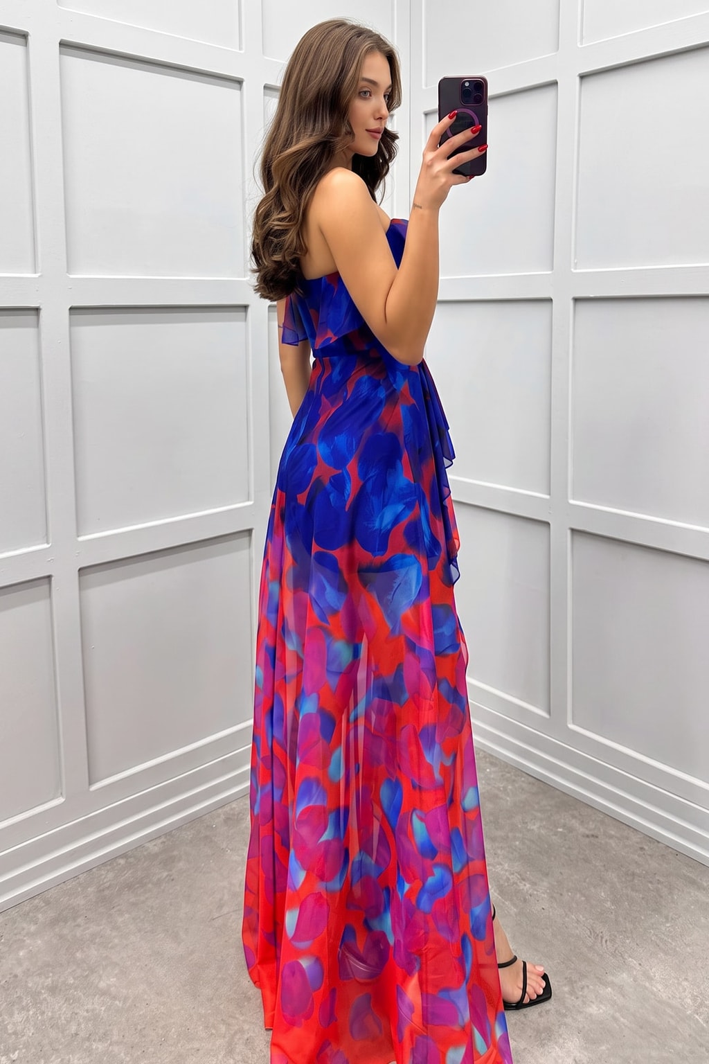 Polyester Maxi Dress With Tiered Ruffle Slit - 8