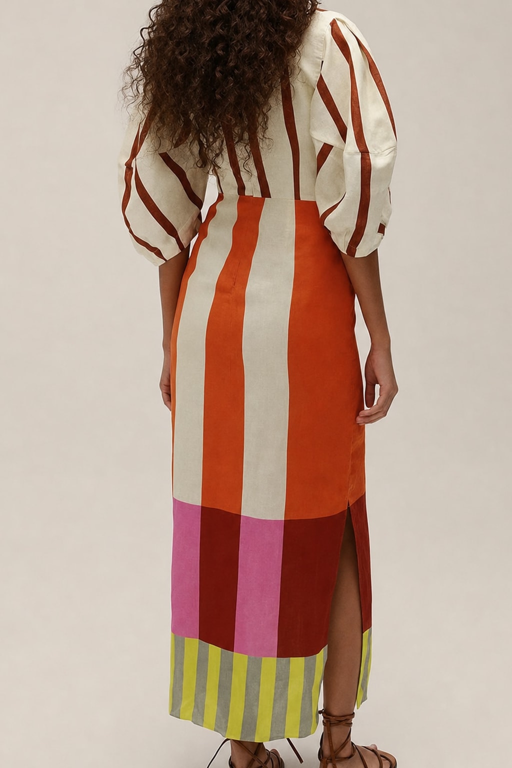 Linen Blend Puff Sleeve Maxi Dress - 3