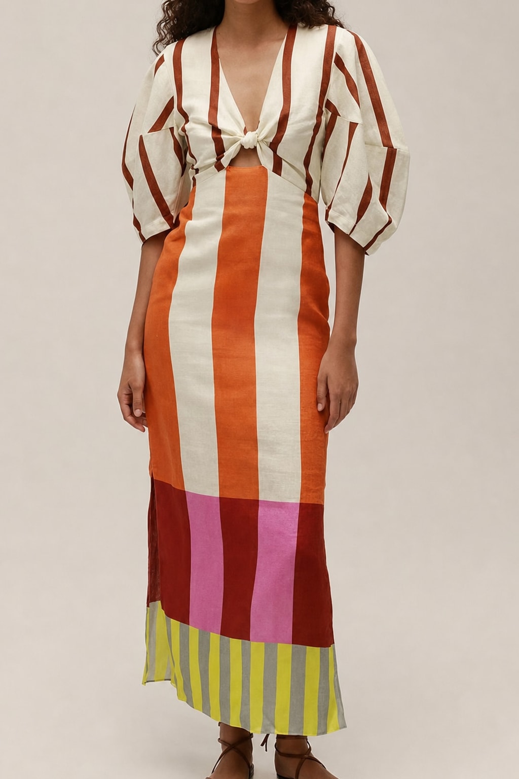 Linen Blend Puff Sleeve Maxi Dress - 2
