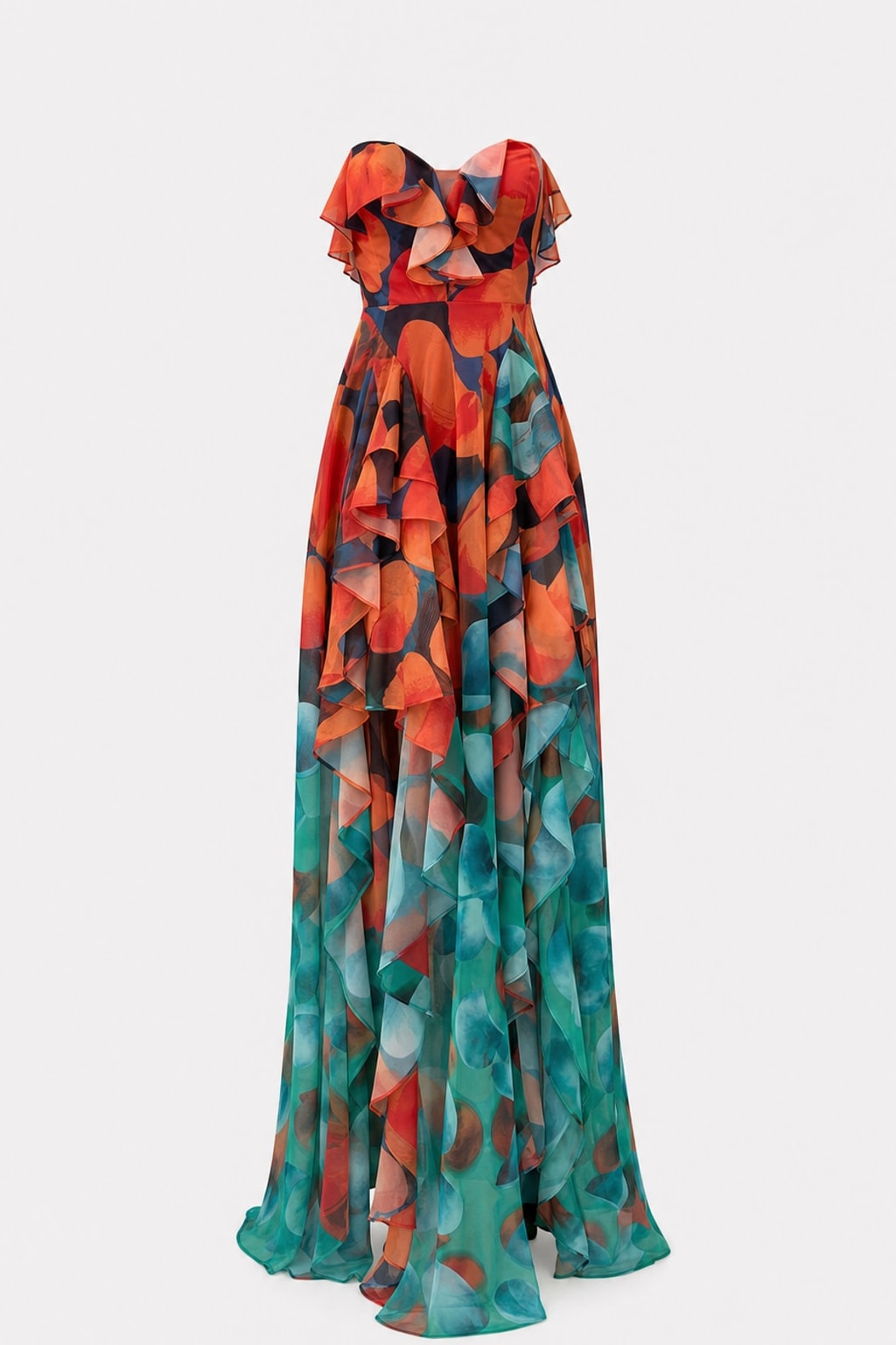 Polyester Maxi Dress With Tiered Ruffle Slit - 1