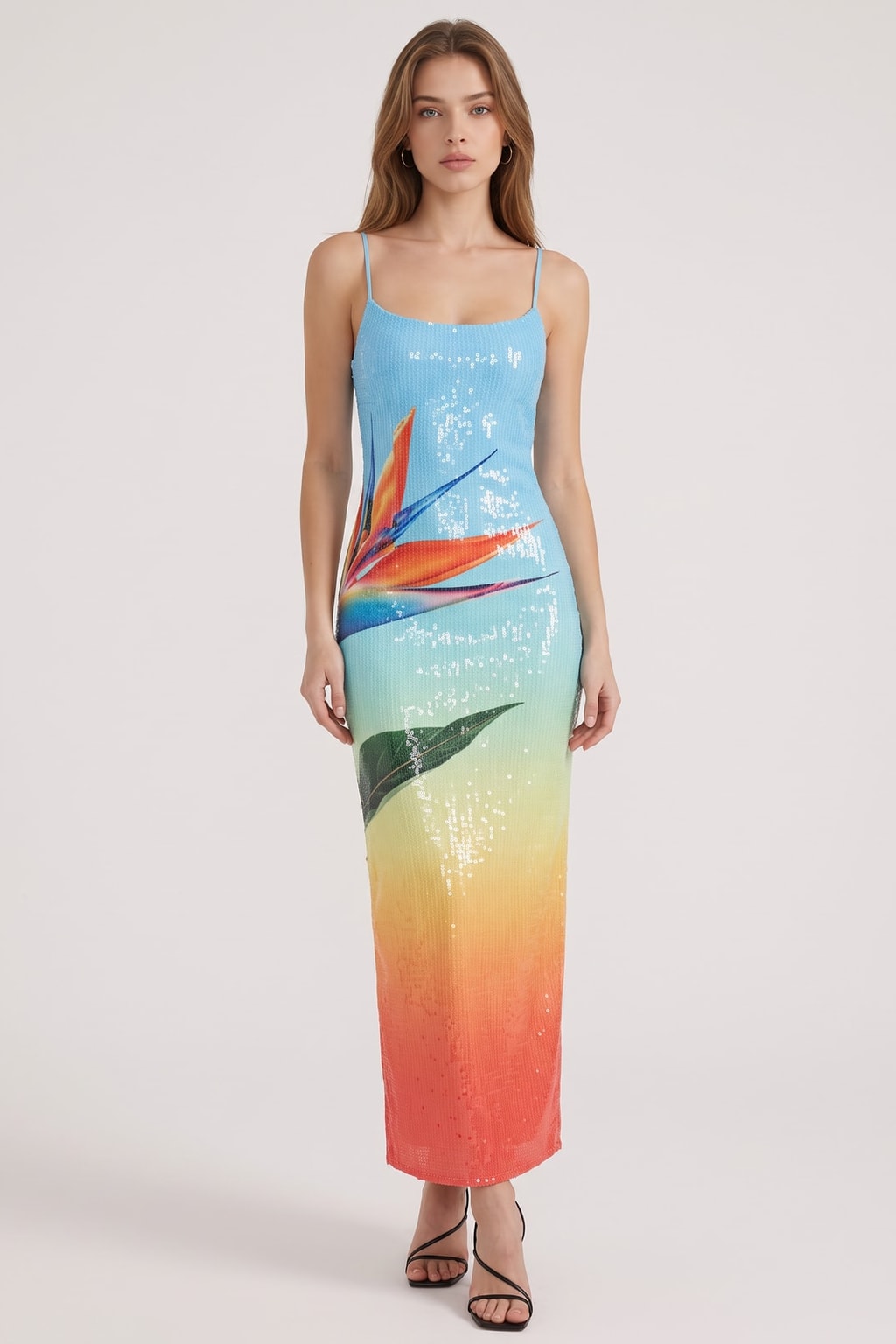 Blue Sequin Maxi Dress With Front Slit - 2