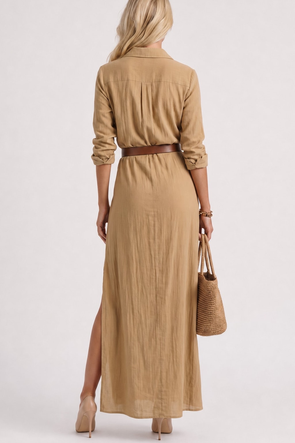 Cotton Collared Maxi Dress With Side Slit - 5