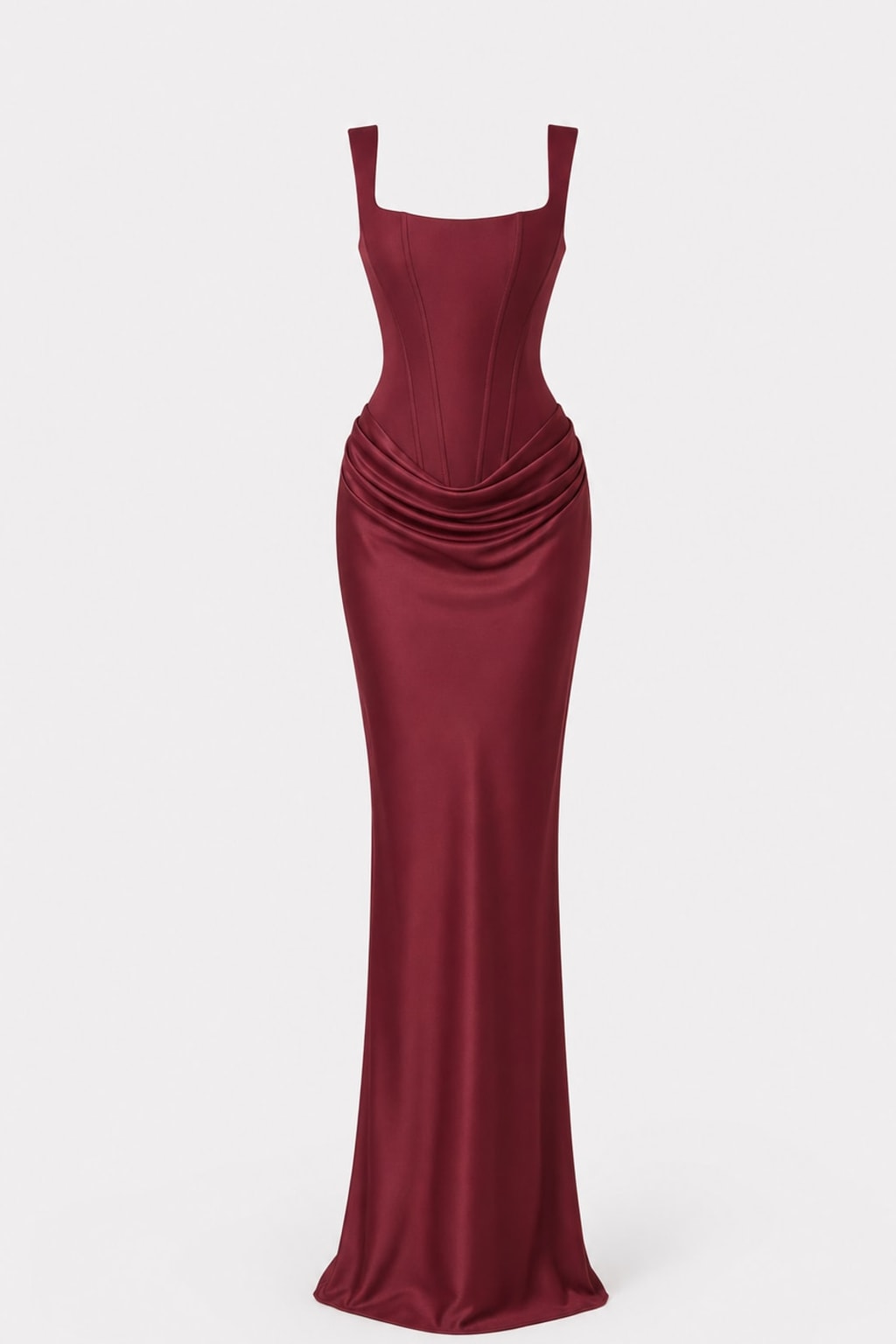 Corset Bodice Maxi Dress With Draped Square Neckline - 1