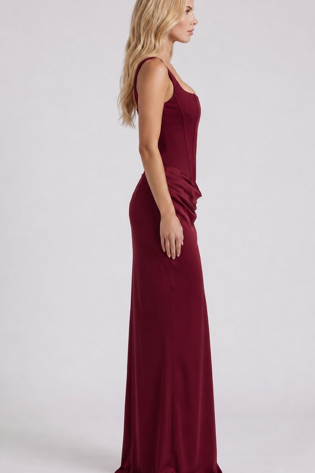 Corset Bodice Maxi Dress With Draped Square Neckline - 4