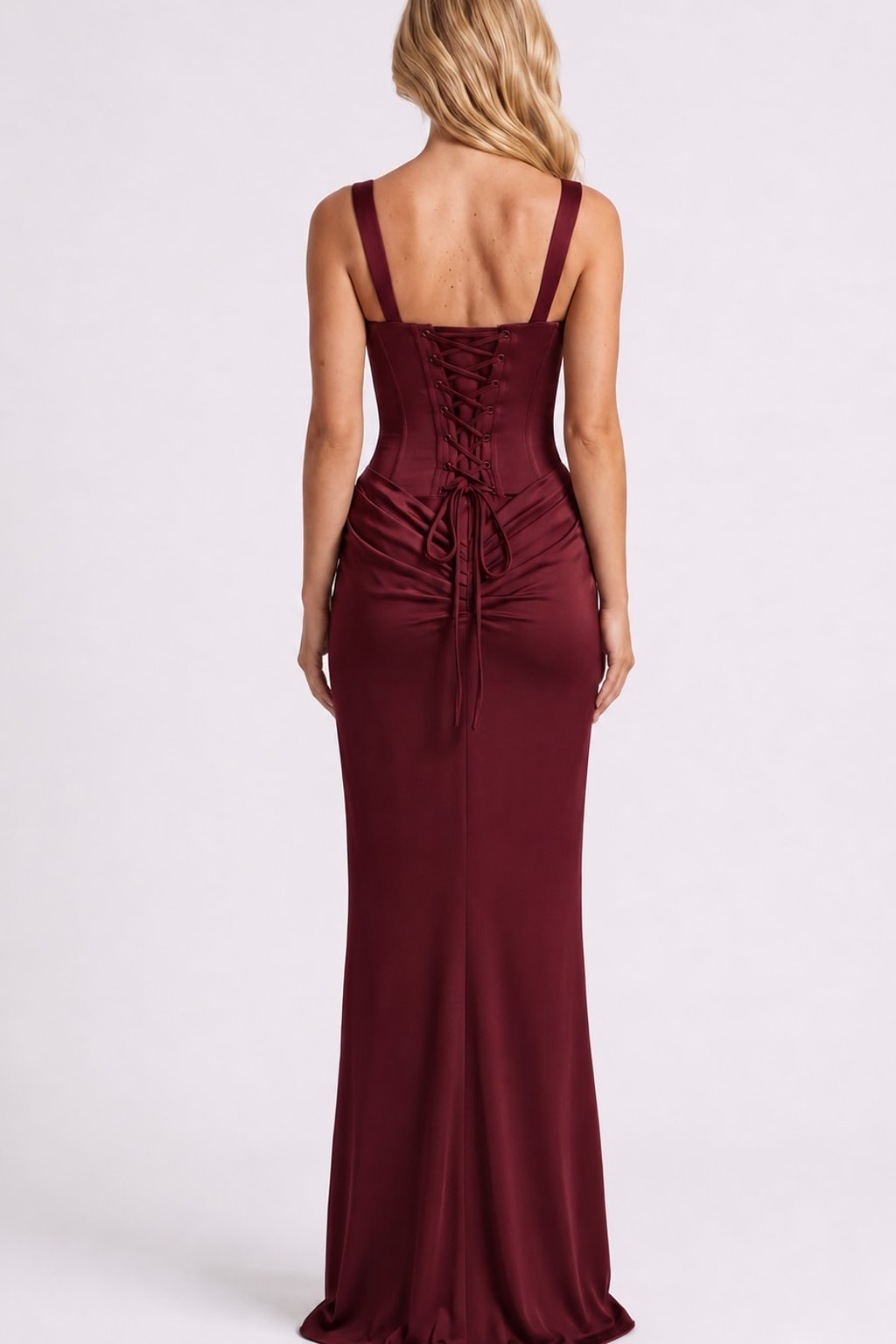 Corset Bodice Maxi Dress With Draped Square Neckline - 5