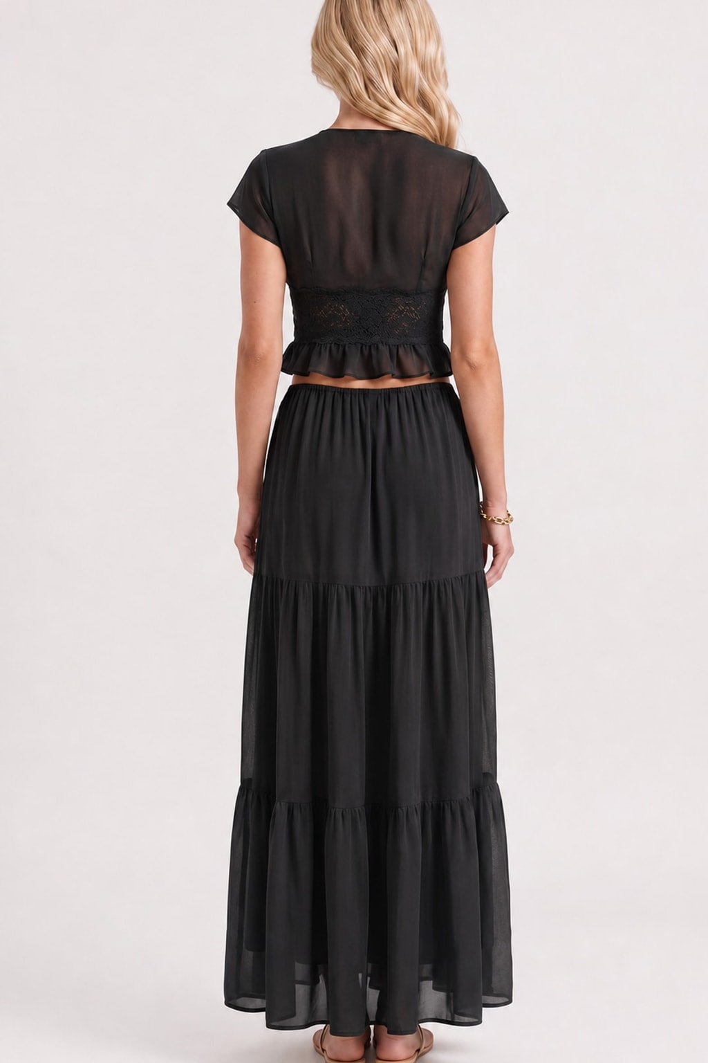 Lace Crop Top Tiered Maxi Skirt Set - 6