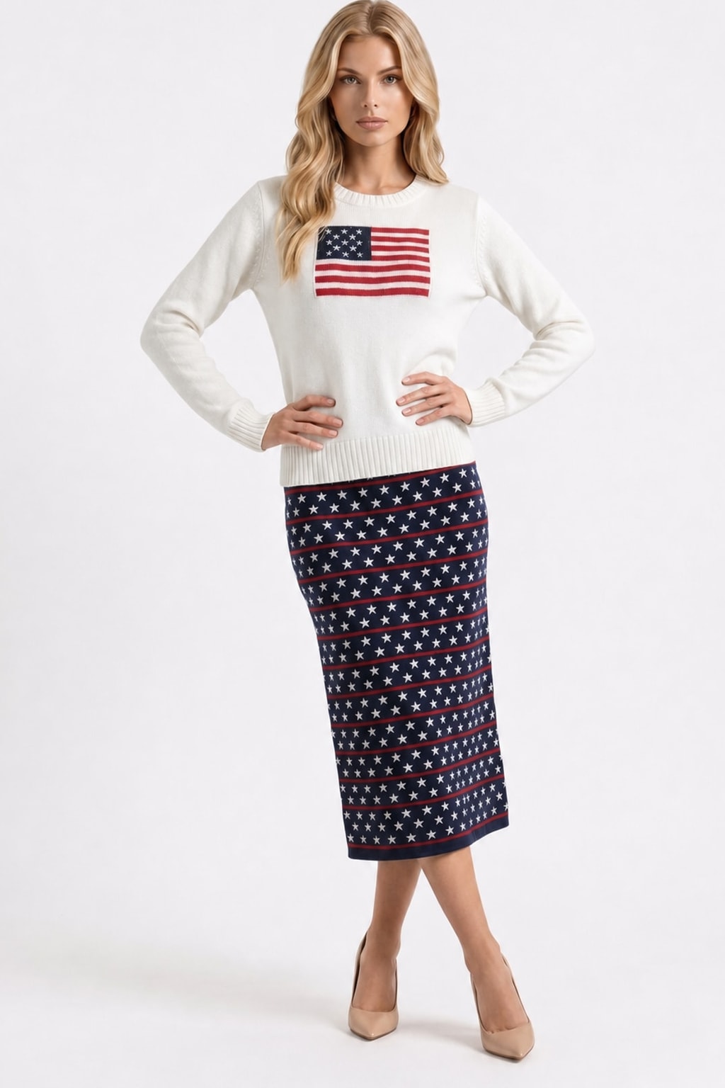 Knit Crew Neck Sweater with Flag Graphic - 4