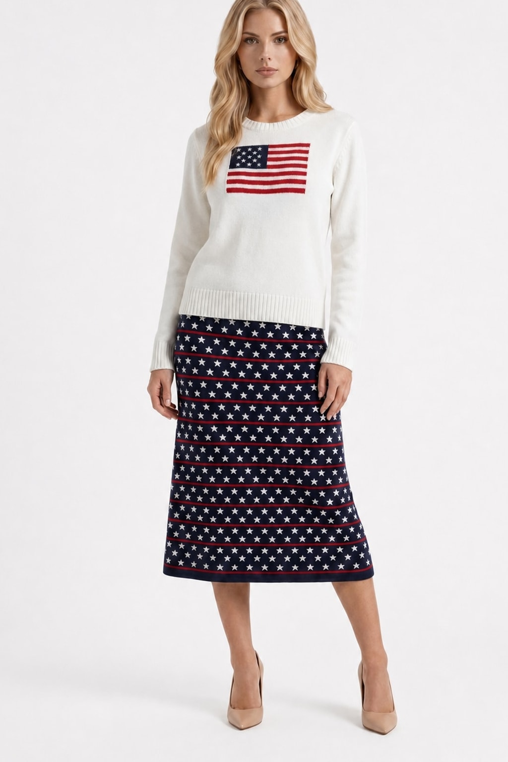 Knit Crew Neck Sweater with Flag Graphic - 2