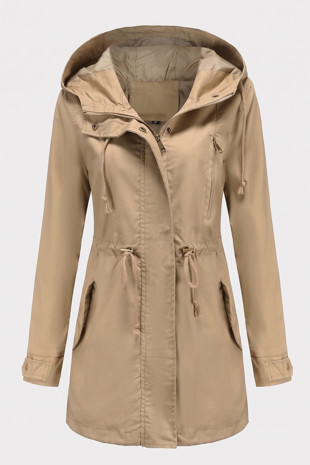 Hooded Utility Coat With Drawstring Waist For All-Season Warmth - 1