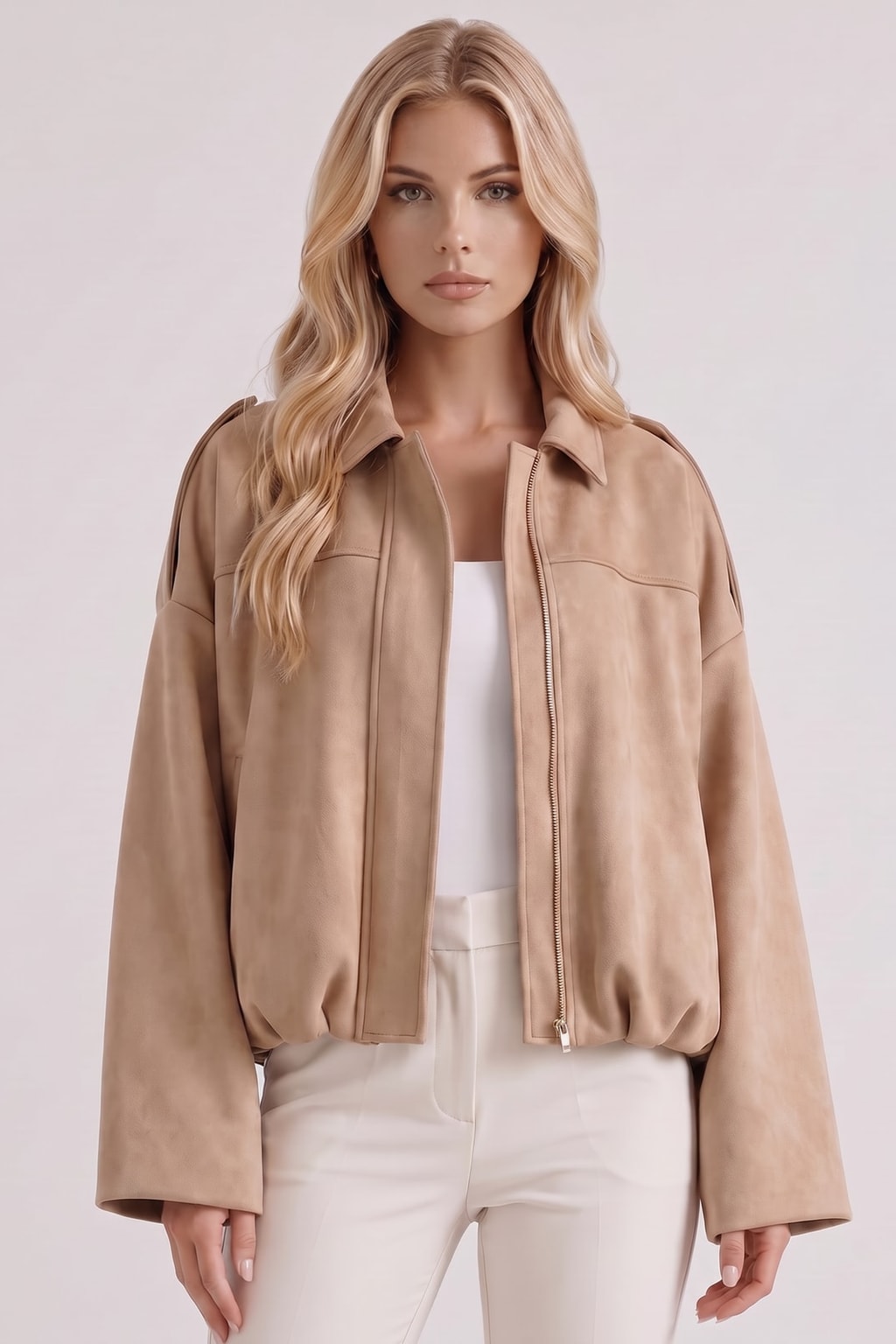 Suede Bomber Jacket with Point Collar - 3