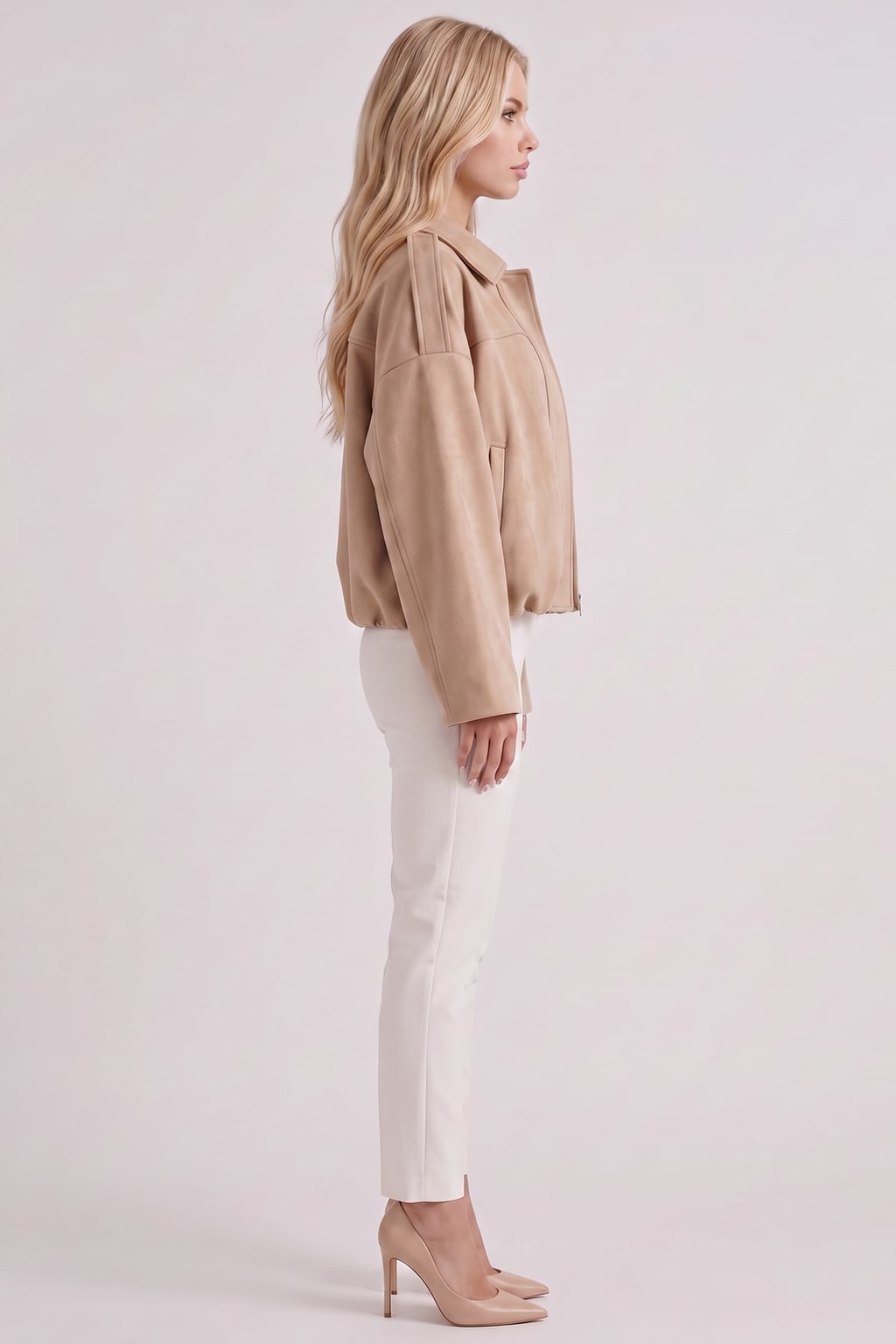 Suede Bomber Jacket with Point Collar - 5