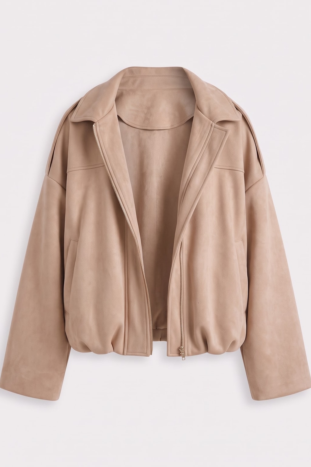 Suede Bomber Jacket with Point Collar - 1
