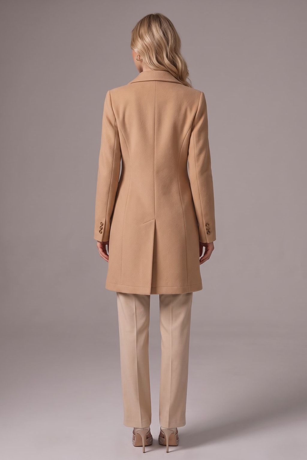 Elegant Notch Lapel Tailored Double Breasted Coat - 8