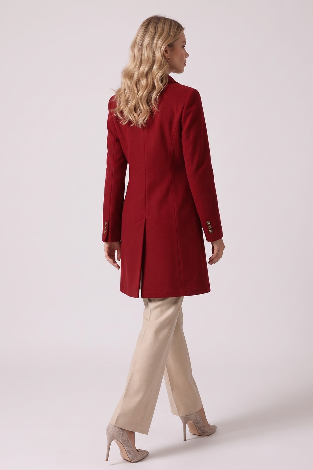 Elegant Notch Lapel Tailored Double Breasted Coat - 4