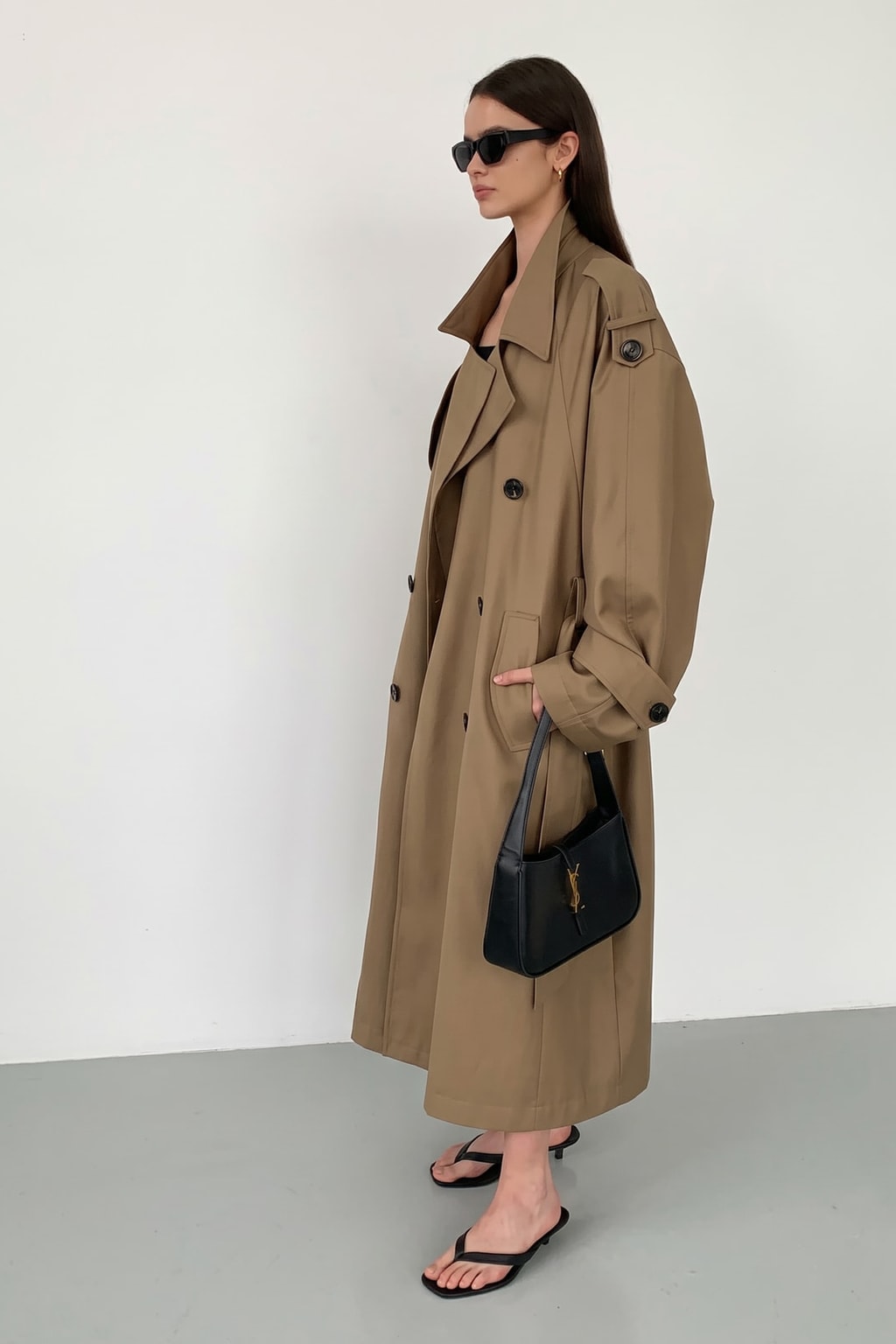 Cozy Polyester Trench Coat with Oversized Fit - 2