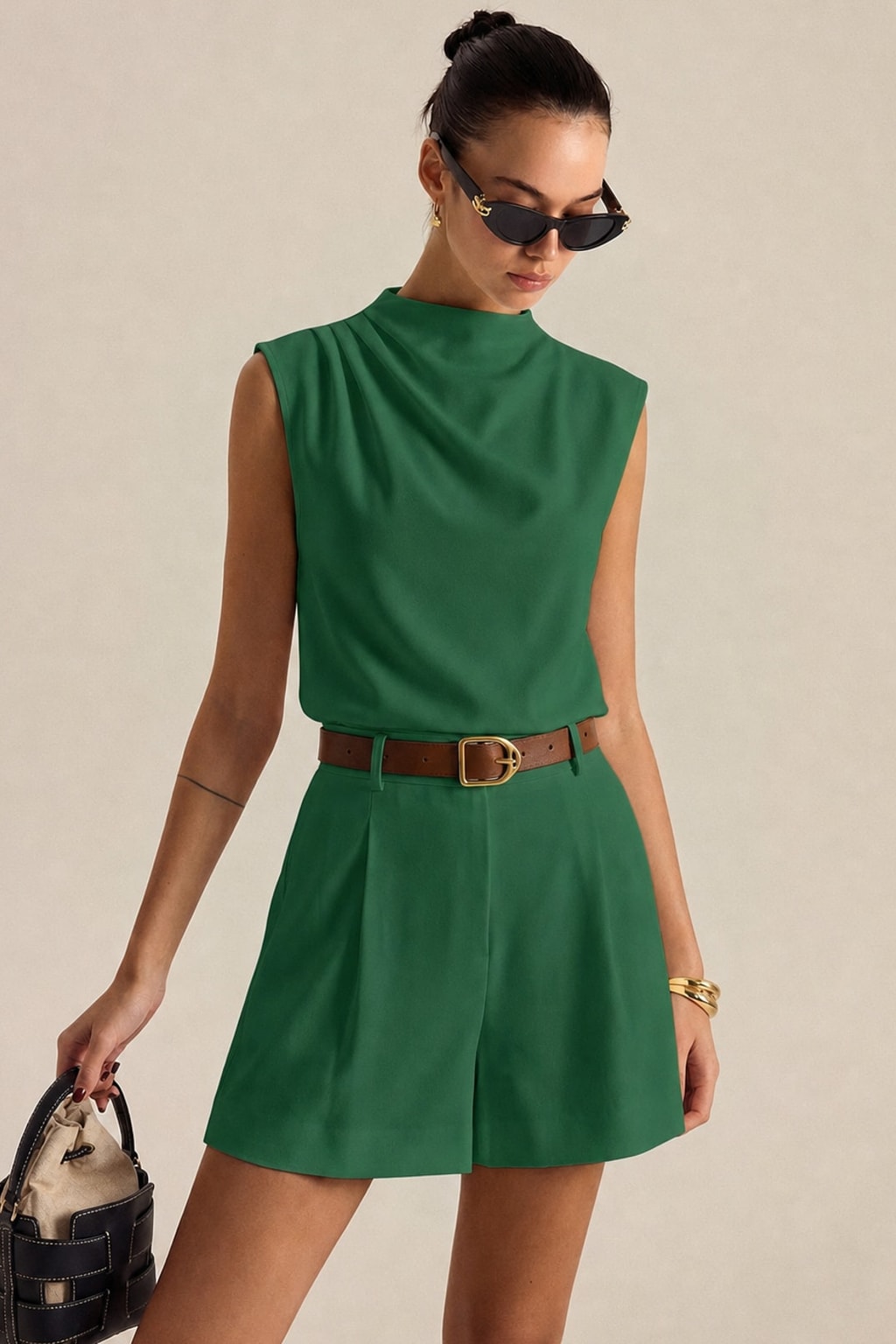 Woven Draped Top & Belted Shorts Set - 6