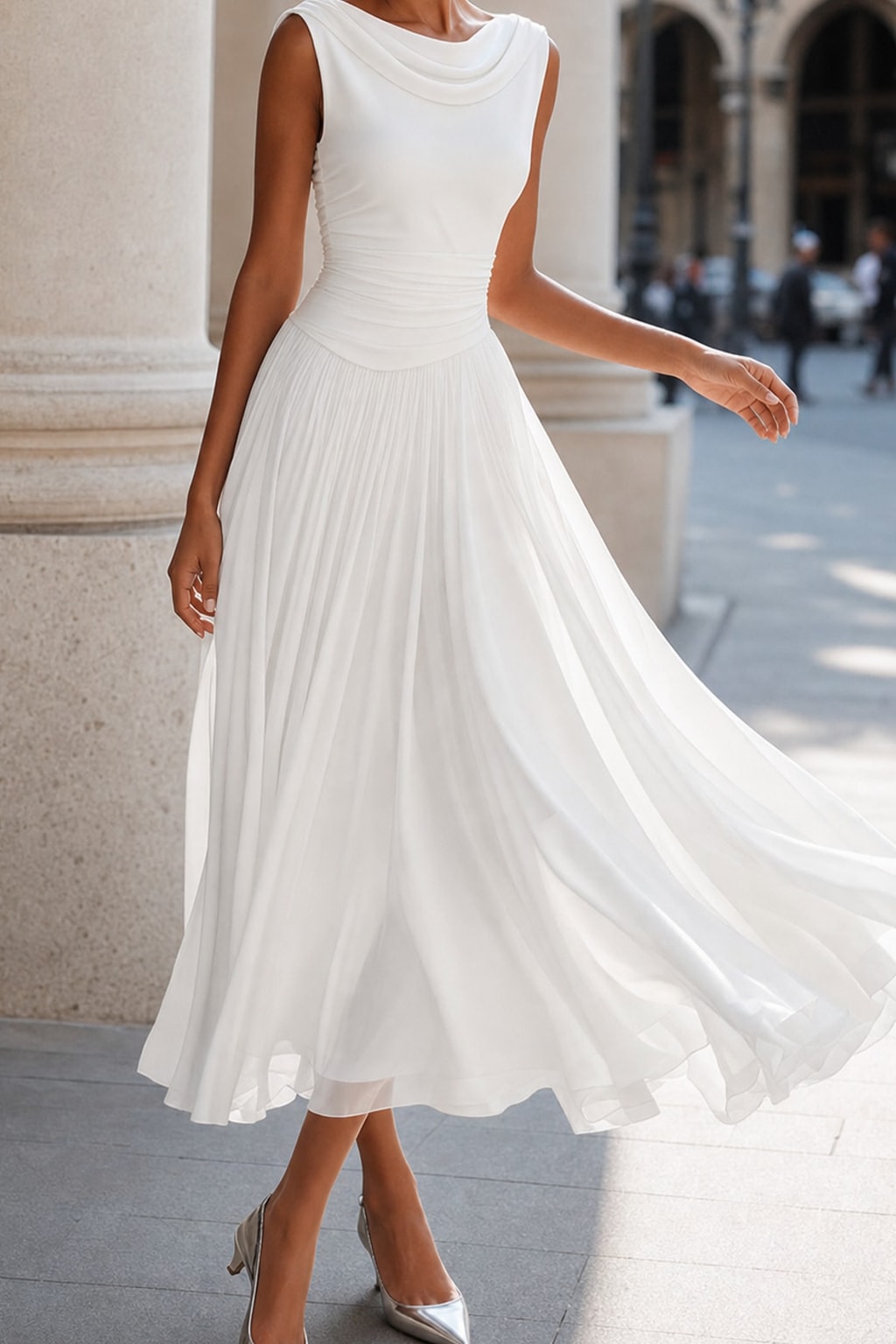 Ruched Midi Dress With Flowing Skirt - 5