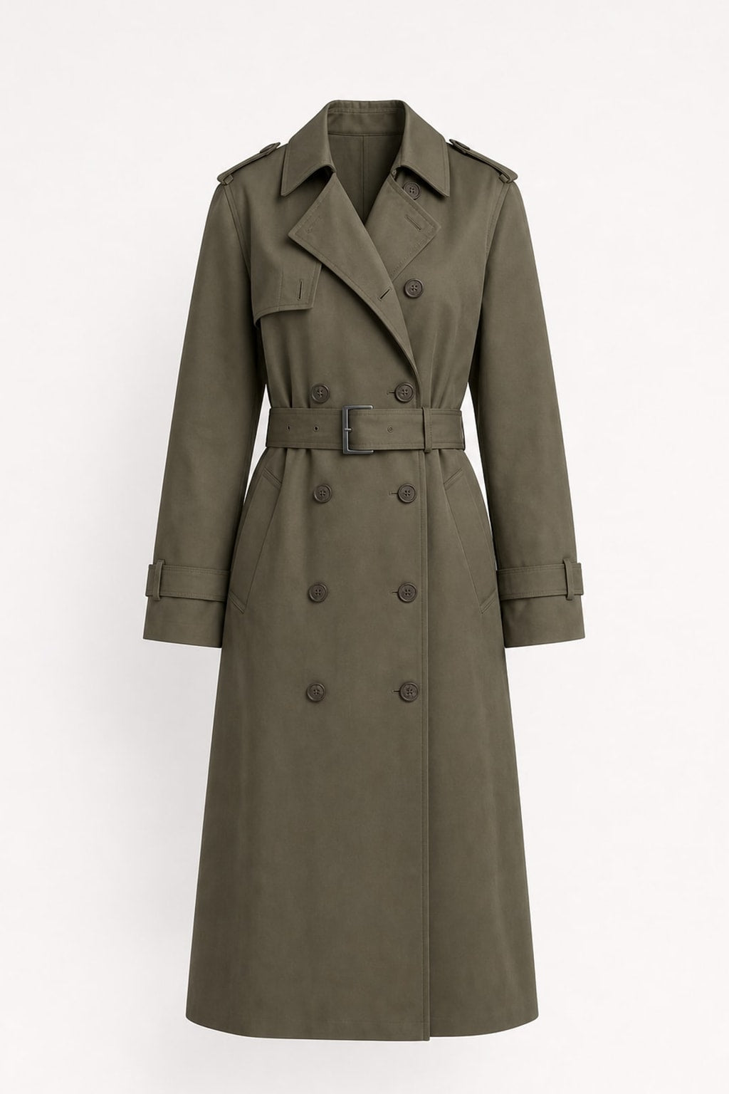 Trench Coat with Belted Double-Breasted Front - 1