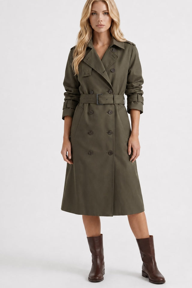 Trench Coat with Belted Double-Breasted Front - 2