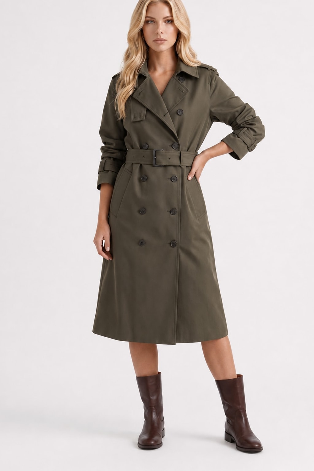 Trench Coat with Belted Double-Breasted Front - 4