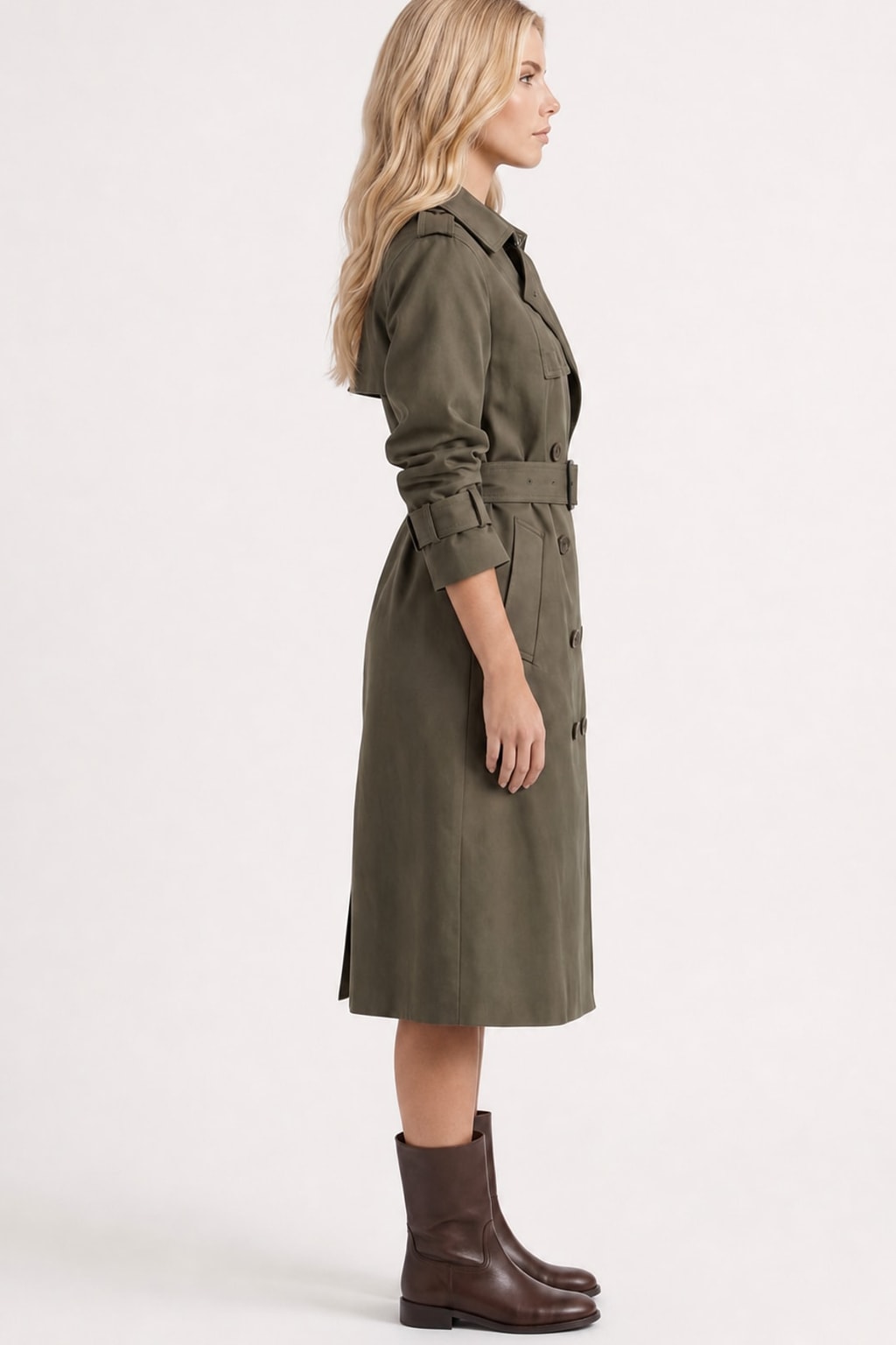 Trench Coat with Belted Double-Breasted Front - 5