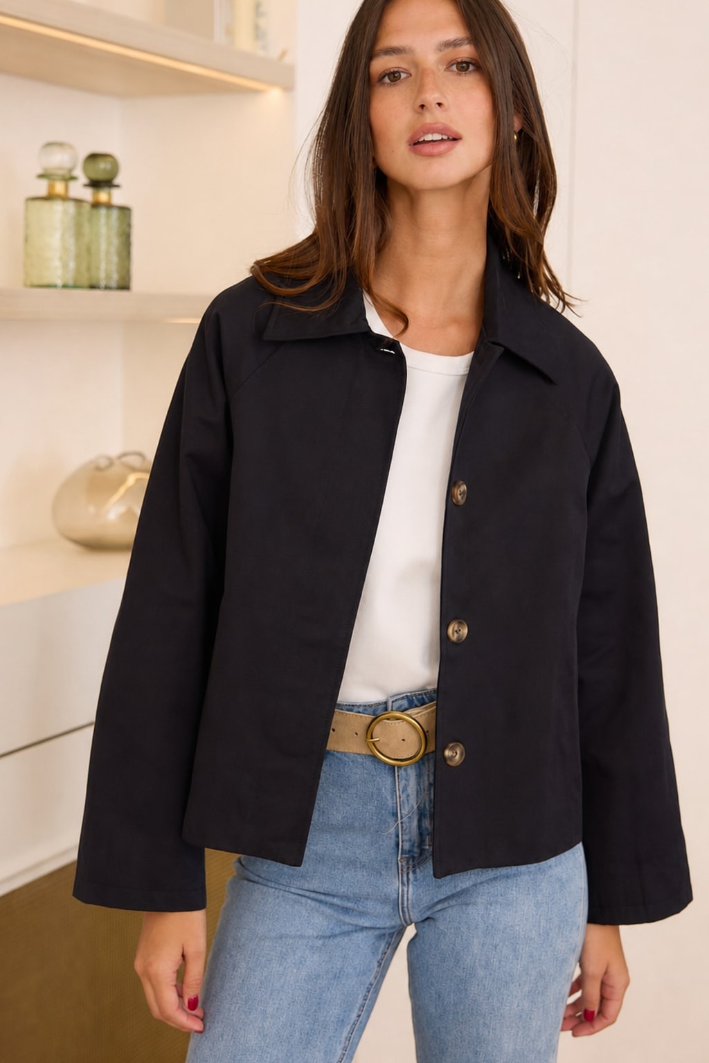 Navy Short Trench Jacket - 7