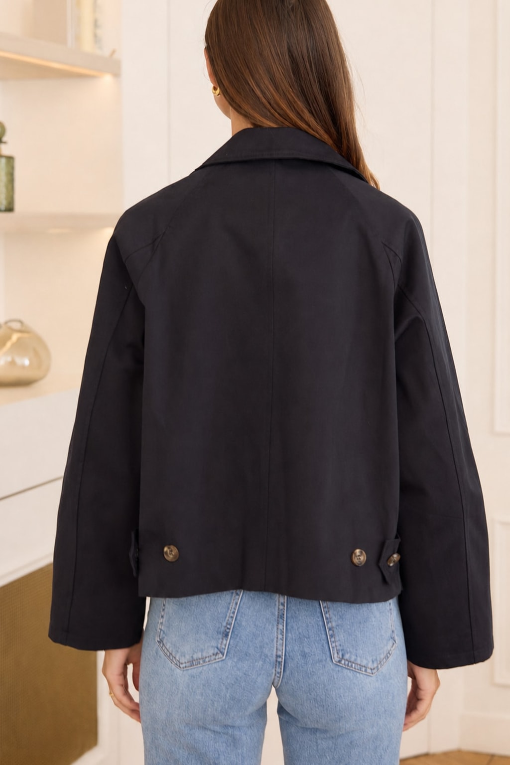 Navy Short Trench Jacket - 5