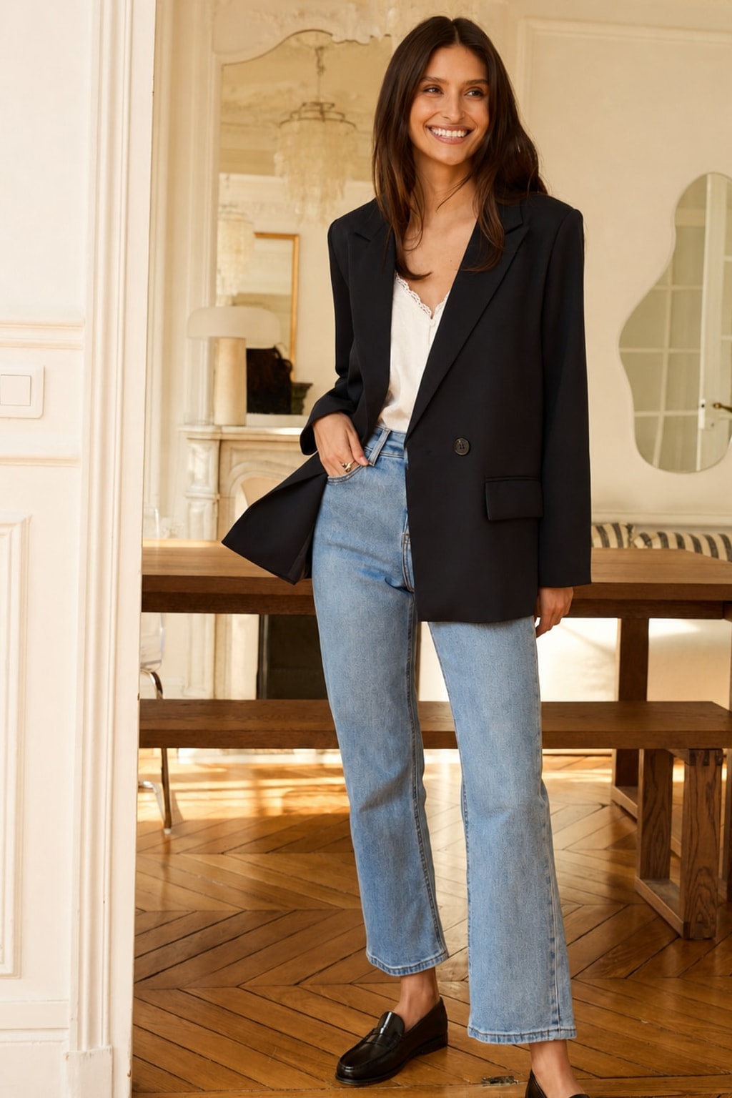 Stretch Denim Straight-Leg High-Waisted Jeans - 3