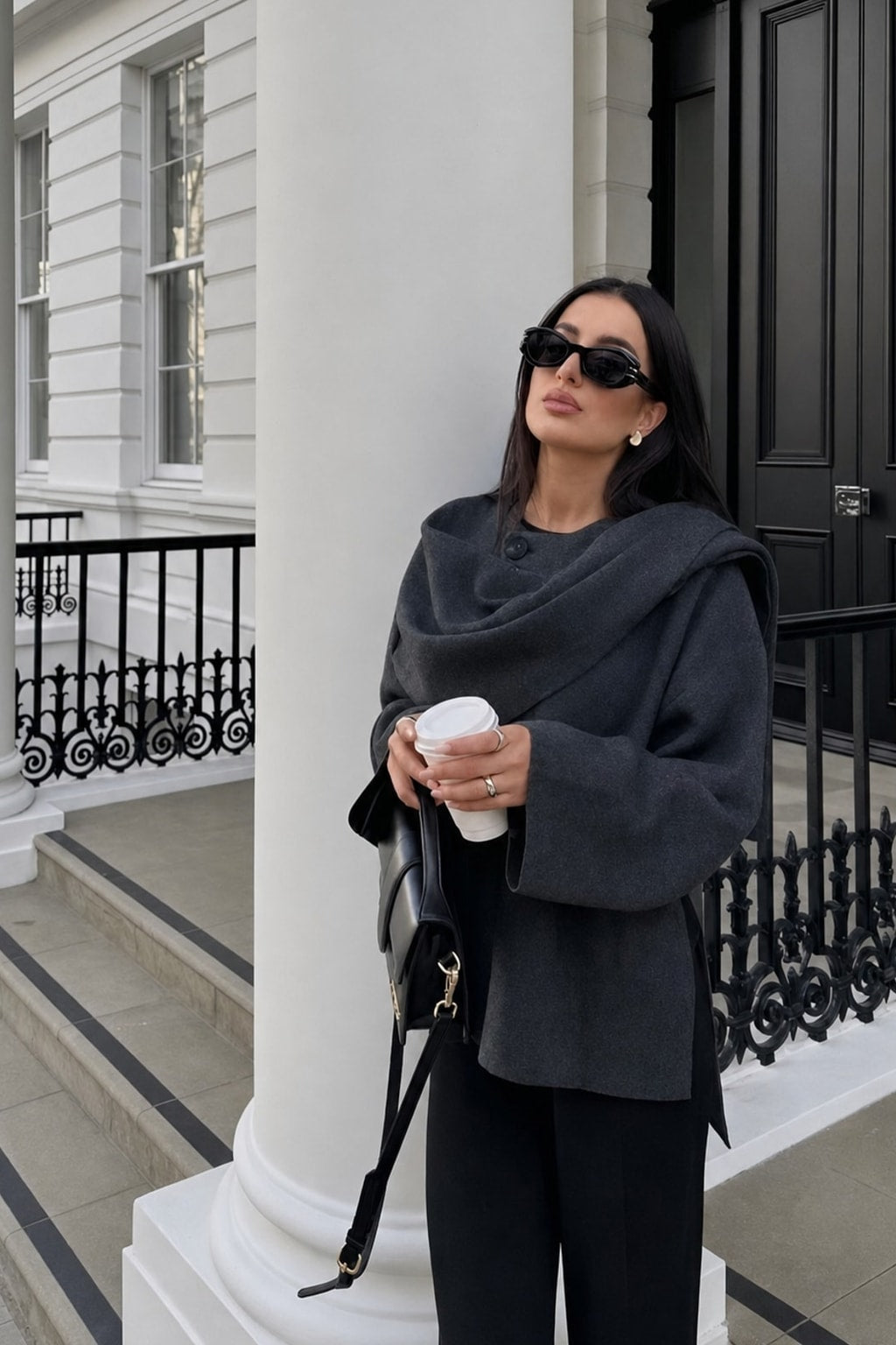 Textured Oversized Cape Coat - 3