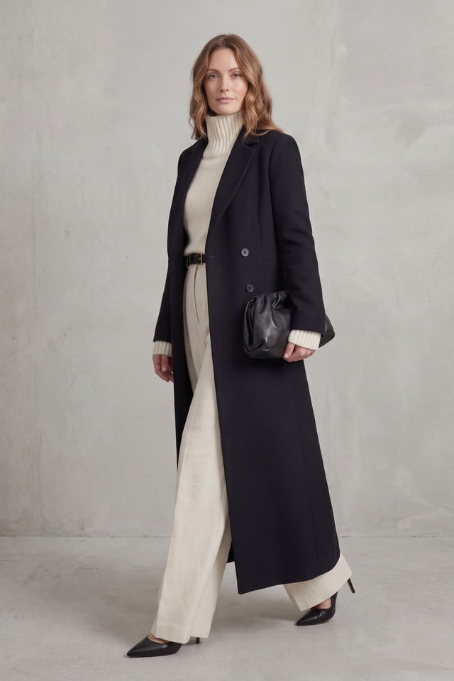 Warm Wool Blend Long Coat Double Breasted Tailored Fit - 2