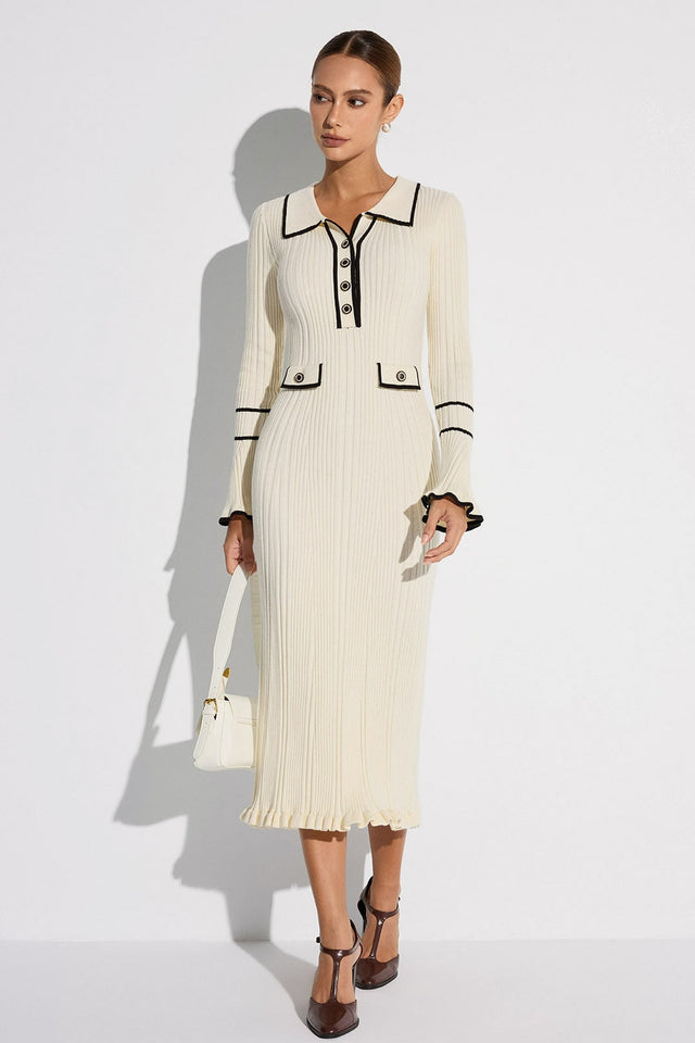 Ribbed Knit Contrast-Trim Sweater Dress - 2