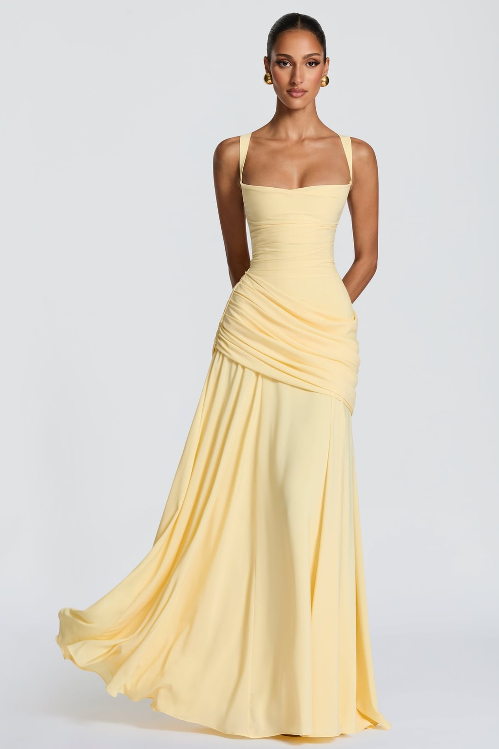 Chiffon Maxi Dress With Twist Cowl Neckline - 2