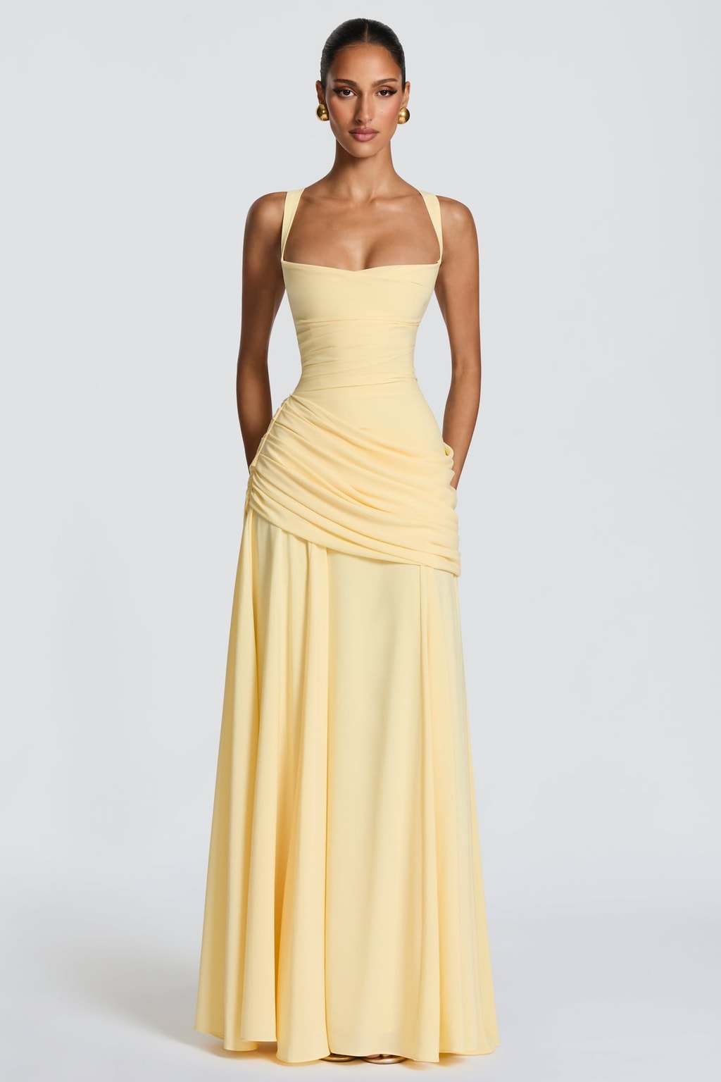 Chiffon Maxi Dress With Twist Cowl Neckline - 5